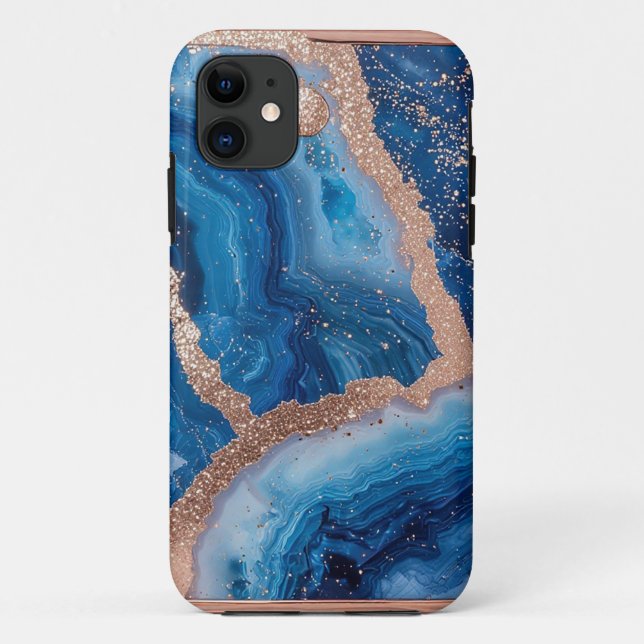 Capa Para iPhone 11 Design de Geodo com Acentos em Ouro Rosa (Verso)
