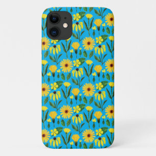 Capa Para iPhone 11 design de margarida amarela em aqua