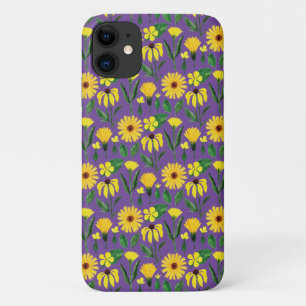 Capa Para iPhone 11 design de margarida amarela em roxo
