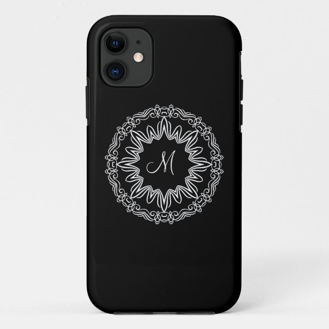 Capa Para iPhone 11 Design de monograma decorativo personalizado (Verso)