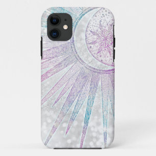 Capa Para iPhone 11 Design de prata Elegante Iridescente Sun Moon Mand