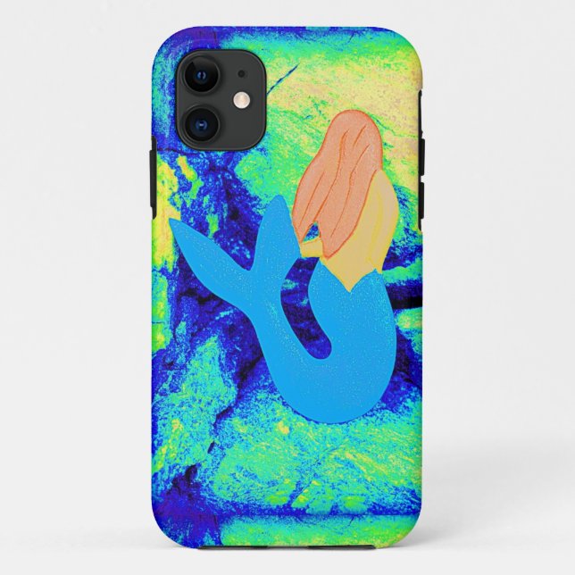 Capa Para iPhone 11 design de sereia de cauda azul (Verso)