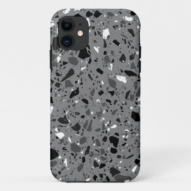 Capa Para iPhone 11 design de terrazzo preto e branco (Verso)