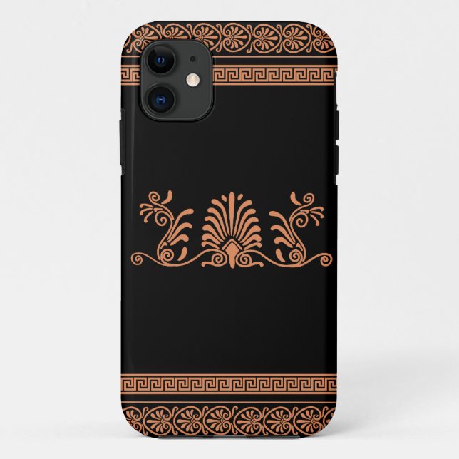 Capa Para iPhone 11 Design floral preto e alaranjado do estilo grego (Verso)