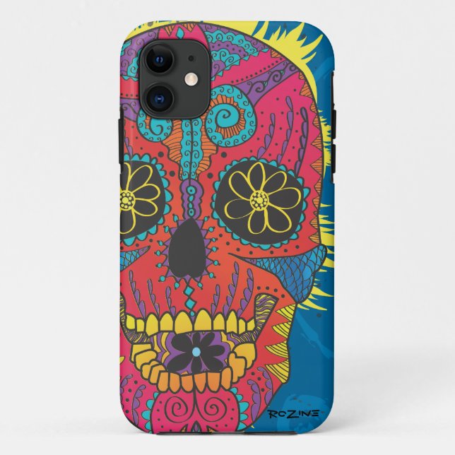 Capa Para iPhone 11 Dia da Tatuagem Tribal Daisy do Caveira do Arco-Ír (Verso)