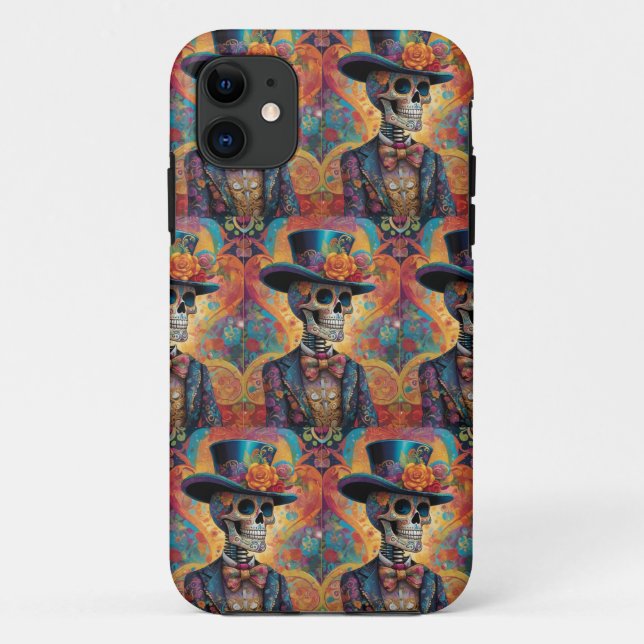 Capa Para iPhone 11 Dia de los Muertos Dapper Skeleton (Verso)