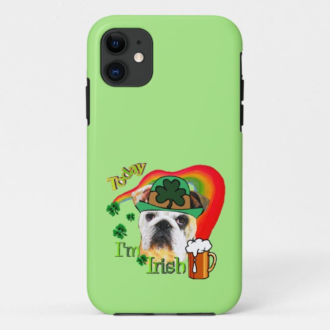 Capa Para iPhone 11 Dia de São Patrício Inglês Bulldog (Verso)