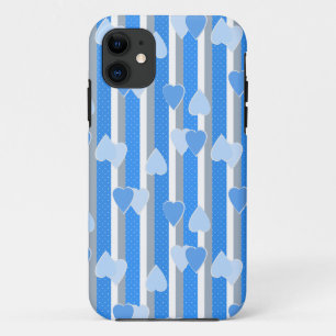 Capa Para iPhone 11 Dia dos Namorados corações em fundo listrado