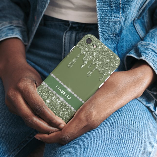 Capa Para iPhone 11 Diamante Verde da Glitter do Sábio Moderno (The photos provided showcase the design of the case. Fit for iPhone models from 7 to 15.)