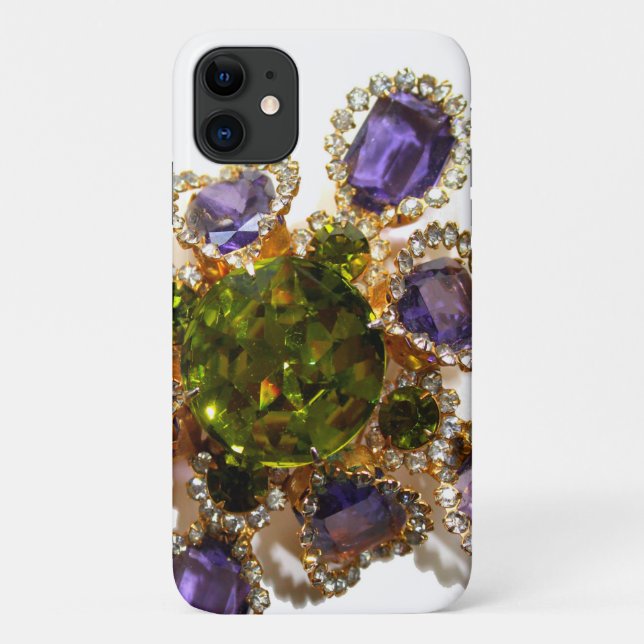 Capa Para iPhone 11 Diamantes Ametistas Roxos Emeralds joias (Verso)