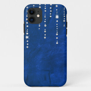 Capa Para iPhone 11 Diamantes Sobre Couro Azul