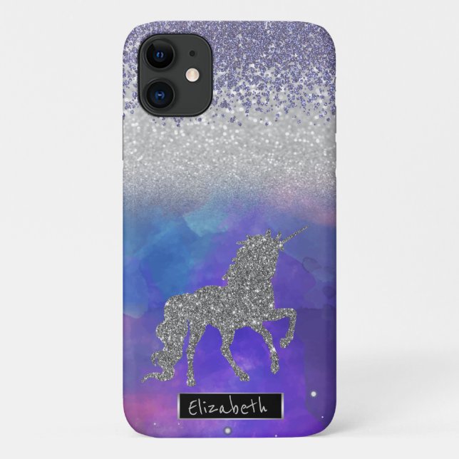 Capa Para iPhone 11 Diamantes Violeta, Unicórnio Brilhante (Verso)