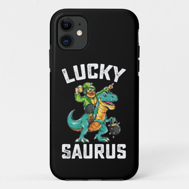 Capa Para iPhone 11 Dinossauro Lucky Saurus T Rex Dia de São Patrício (Verso)