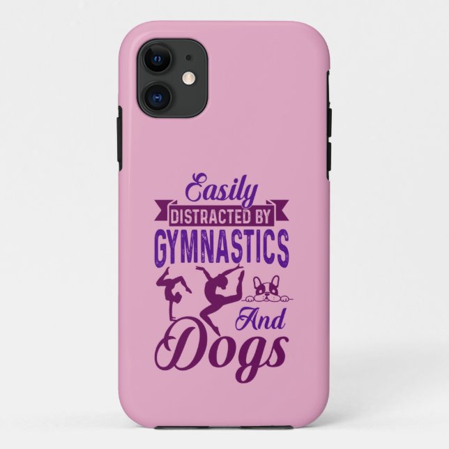 Capa Para iPhone 11 Distraído facilmente por ginástica e cães (Verso)