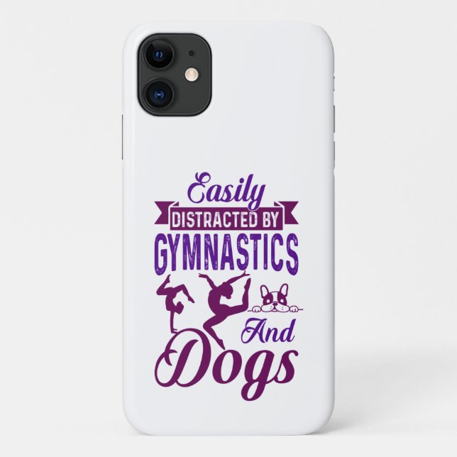 Capa Para iPhone 11 Distraído facilmente por ginástica e cães (Verso)