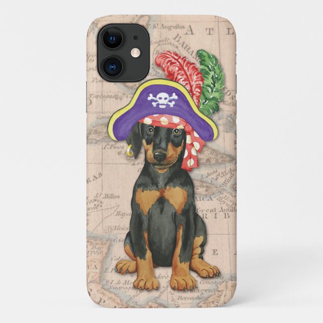 Capa Para iPhone 11 Doberman Pinscher Pirate (Verso)