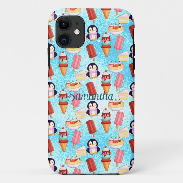 Capa Para iPhone 11 Doces para Sorvetes de pinguim (Verso)