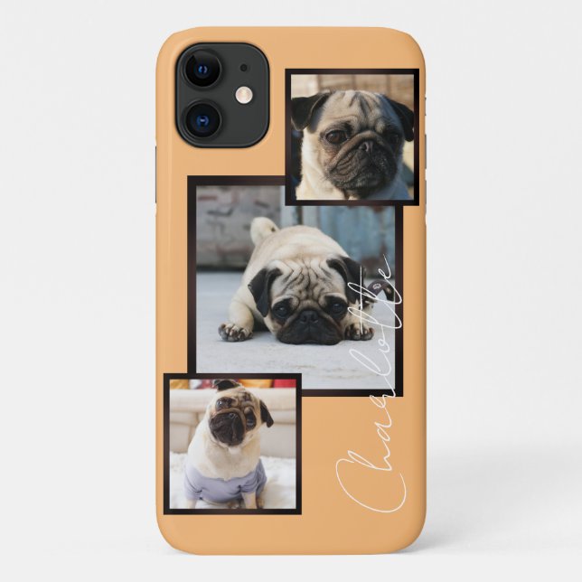 Capa Para iPhone 11 Dog Photo Display, 3 fotos personalizam (Verso)