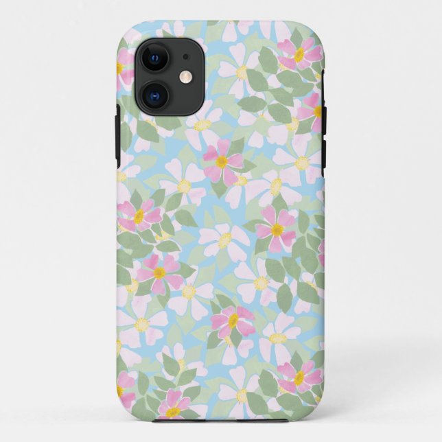 Capa Para iPhone 11 Dogroses rosa no caso do Sky Blue Xtreme iPhone 5 (Verso)