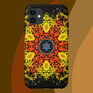 Capa Para iPhone 11 Dot Mandala Flor Amarelo Laranja e Azul