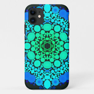 Capa Para iPhone 11 Dot Mandala Flor Azul e Verde