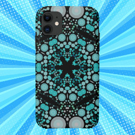 Capa Para iPhone 11 Dot Mandala Flor Azul Verde e Cinzas