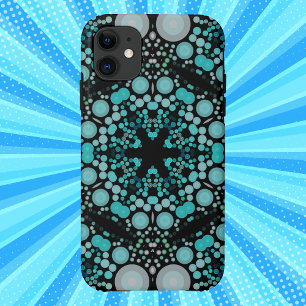 Capa Para iPhone 11 Dot Mandala Flor Azul Verde e Cinzas