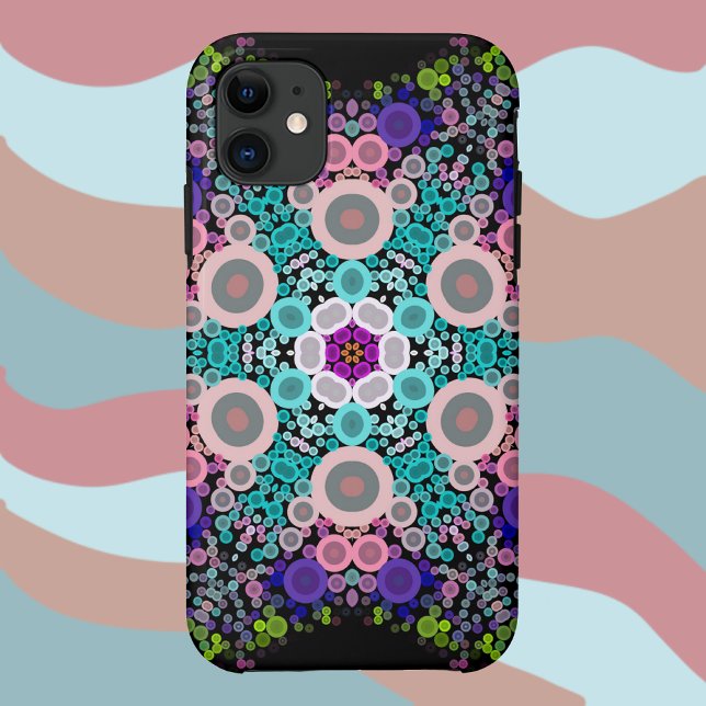 Capa Para iPhone 11 Dot Mandala Flor Azul Verde e Rosa (Criador carregado)