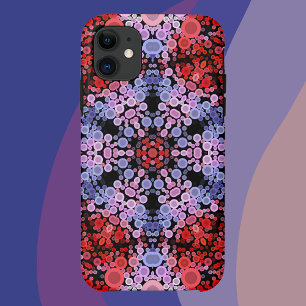 Capa Para iPhone 11 Dot Mandala Flor Azul Vermelho e Rosa