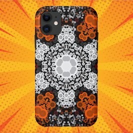 Capa Para iPhone 11 Dot Mandala Flor Branco Laranja e Preto