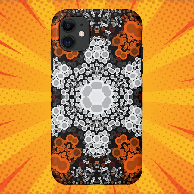 Capa Para iPhone 11 Dot Mandala Flor Branco Laranja e Preto (Criador carregado)
