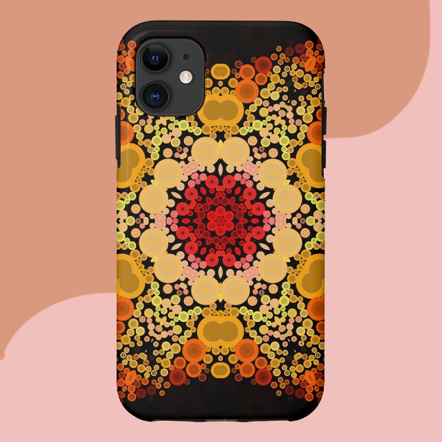 Capa Para iPhone 11 Dot Mandala Flor Laranja Amarelo e Vermelho (Criador carregado)