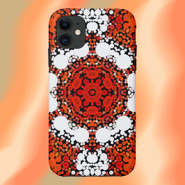 Capa Para iPhone 11 Dot Mandala Flor Laranja Branco e Vermelho