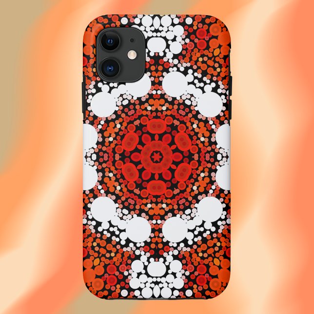 Capa Para iPhone 11 Dot Mandala Flor Laranja Branco e Vermelho (Criador carregado)