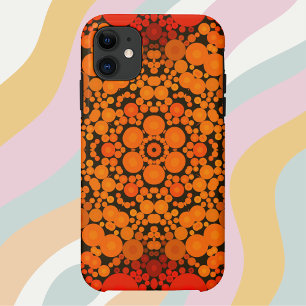 Capa Para iPhone 11 Dot Mandala Flor Laranja e Preto