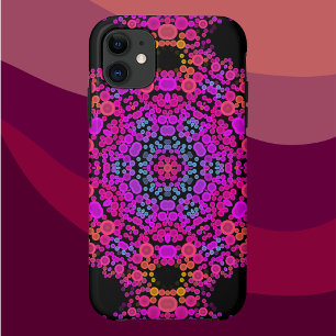 Capa Para iPhone 11 Dot Mandala Flor Rosa Azul e Laranja