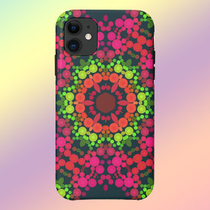 Capa Para iPhone 11 Dot Mandala Flor Rosa Verde e Laranja