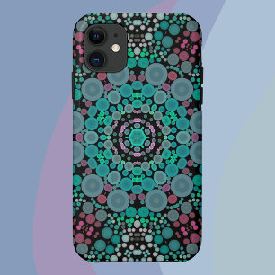 Capa Para iPhone 11 Dot Mandala Flor Verde Azul e Vermelho