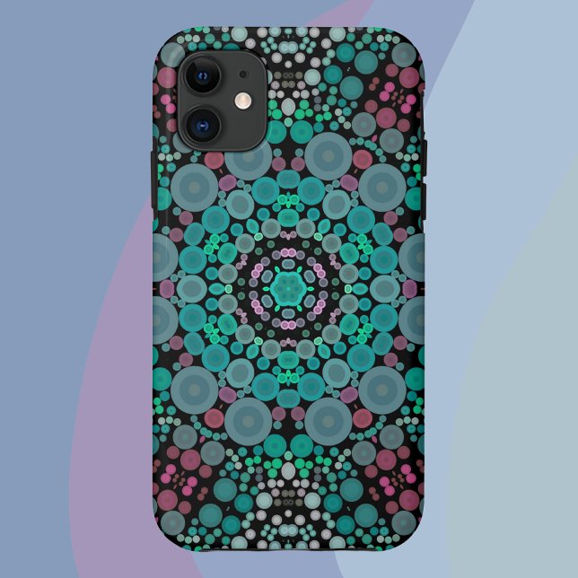 Capa Para iPhone 11 Dot Mandala Flor Verde Azul e Vermelho (Criador carregado)