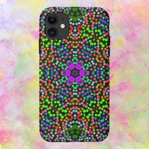 Capa Para iPhone 11 Dot Mandala Flor Verde Roxo e Laranja