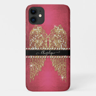 Capa Para iPhone 11 Dourada Anjo Asas Rosa Quente Olhar Joias Diamante