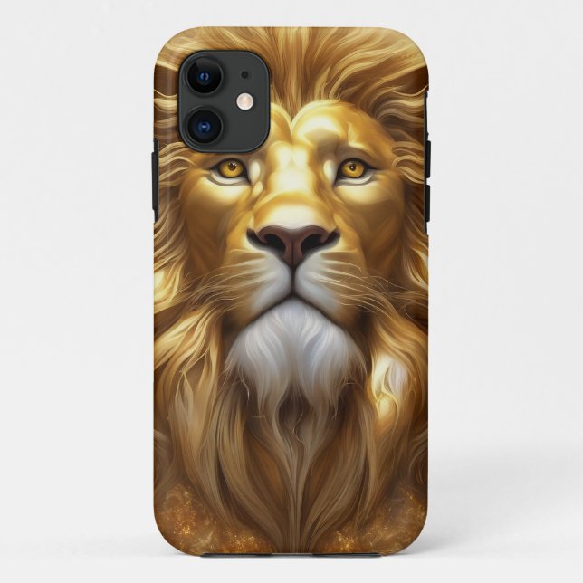 Capa Para iPhone 11 Dourada cabeça de leão impressionante (Verso)