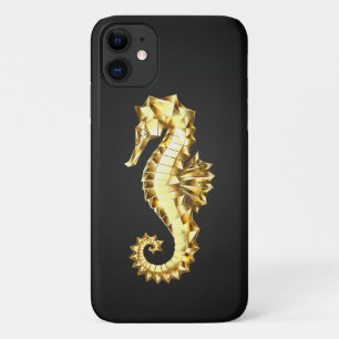 Capa Para iPhone 11 Dourado Cavalo de Mar Poligonal