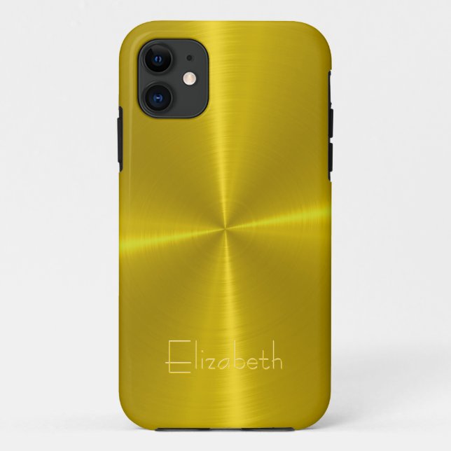 Capa Para iPhone 11 Dourado metal de aço brilhante (Verso)