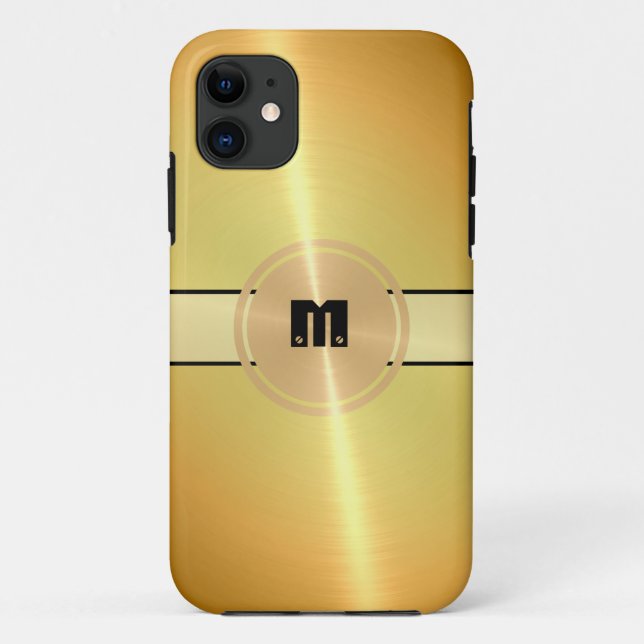 Capa Para iPhone 11 Dourado metal de aço inoxidável brilhante e botão  (Verso)
