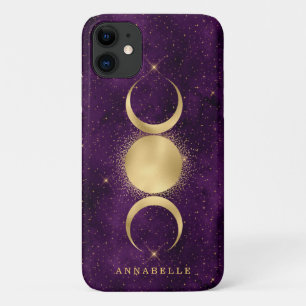Capa Para iPhone 11 Dourado Triple Moon Roxo Starry Sky Personalizado