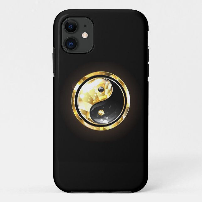 Capa Para iPhone 11 Dourado Yin Yang a preto (Verso)