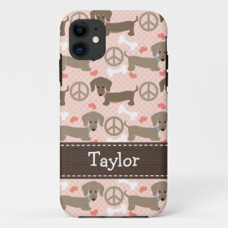 Capa Para iPhone 11 Doxies do Dachshund do amor da paz