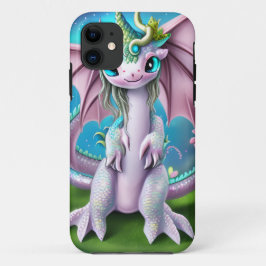 Capa Para iPhone 11 Dragão Bebê Sorridente e Bonito com Flores