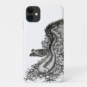 Capa Para iPhone 11 Dragão chinês, Design preto e branco em tatuostilo